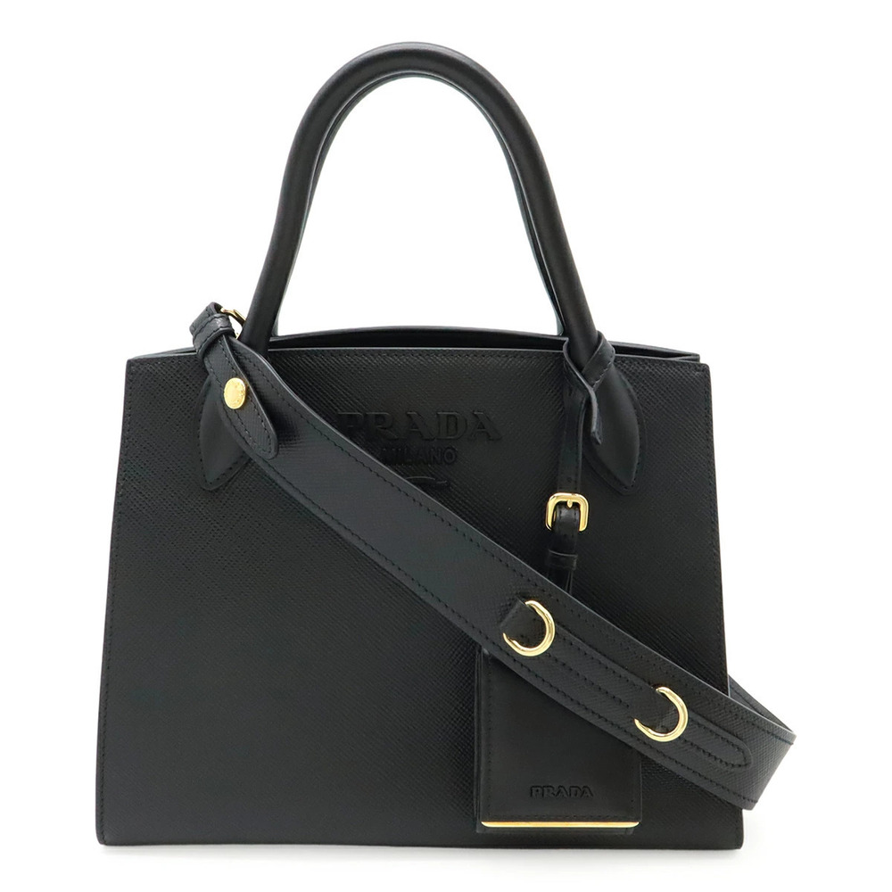 Prada Monochrome Bag Handbag Shoulder Saffiano Leather Black Nero Black